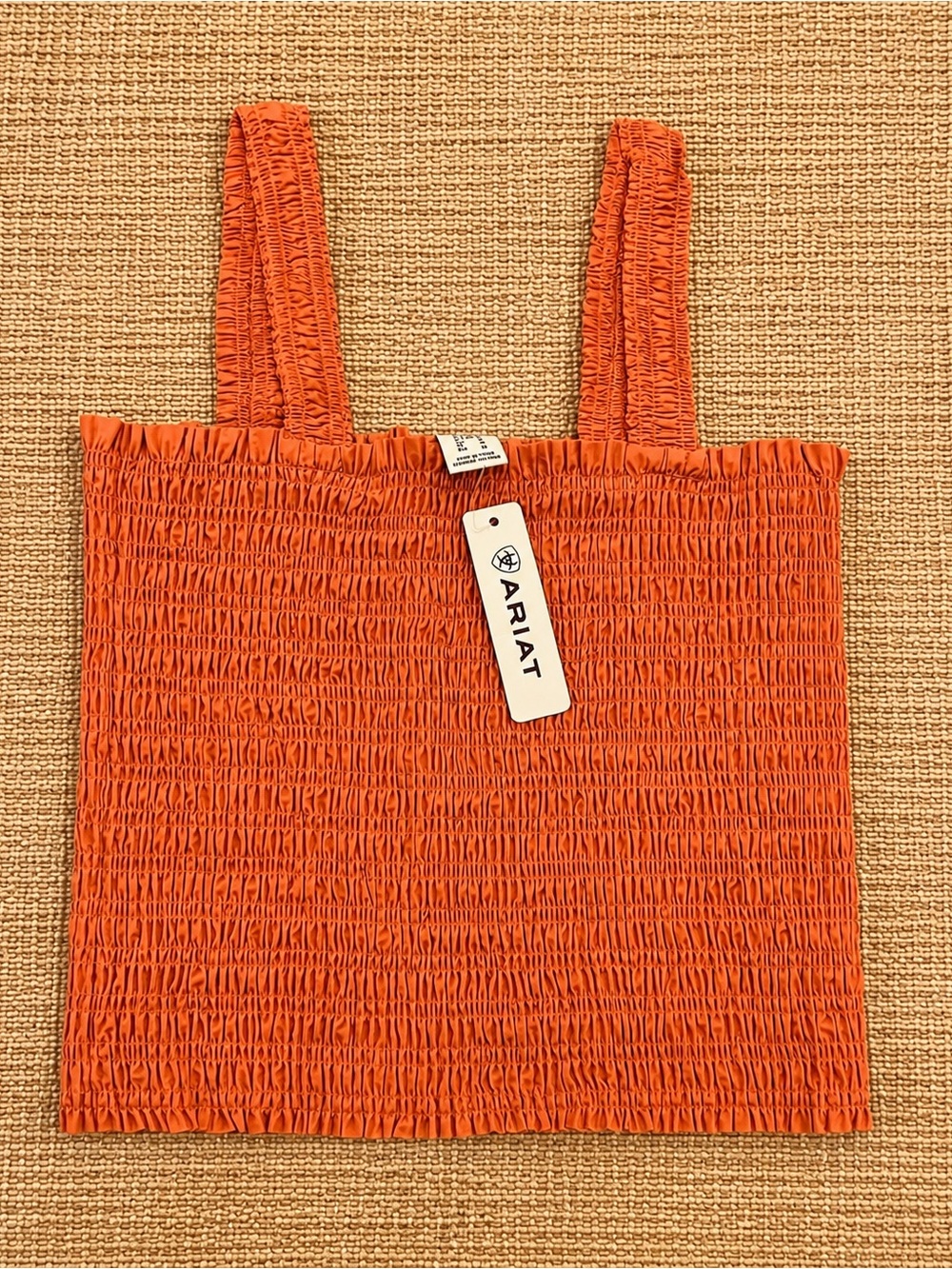 Ariat Darla Smocked Cropped Square-Neck Tank Top Langoustino Boho Western Size M - Picture 4 of 11